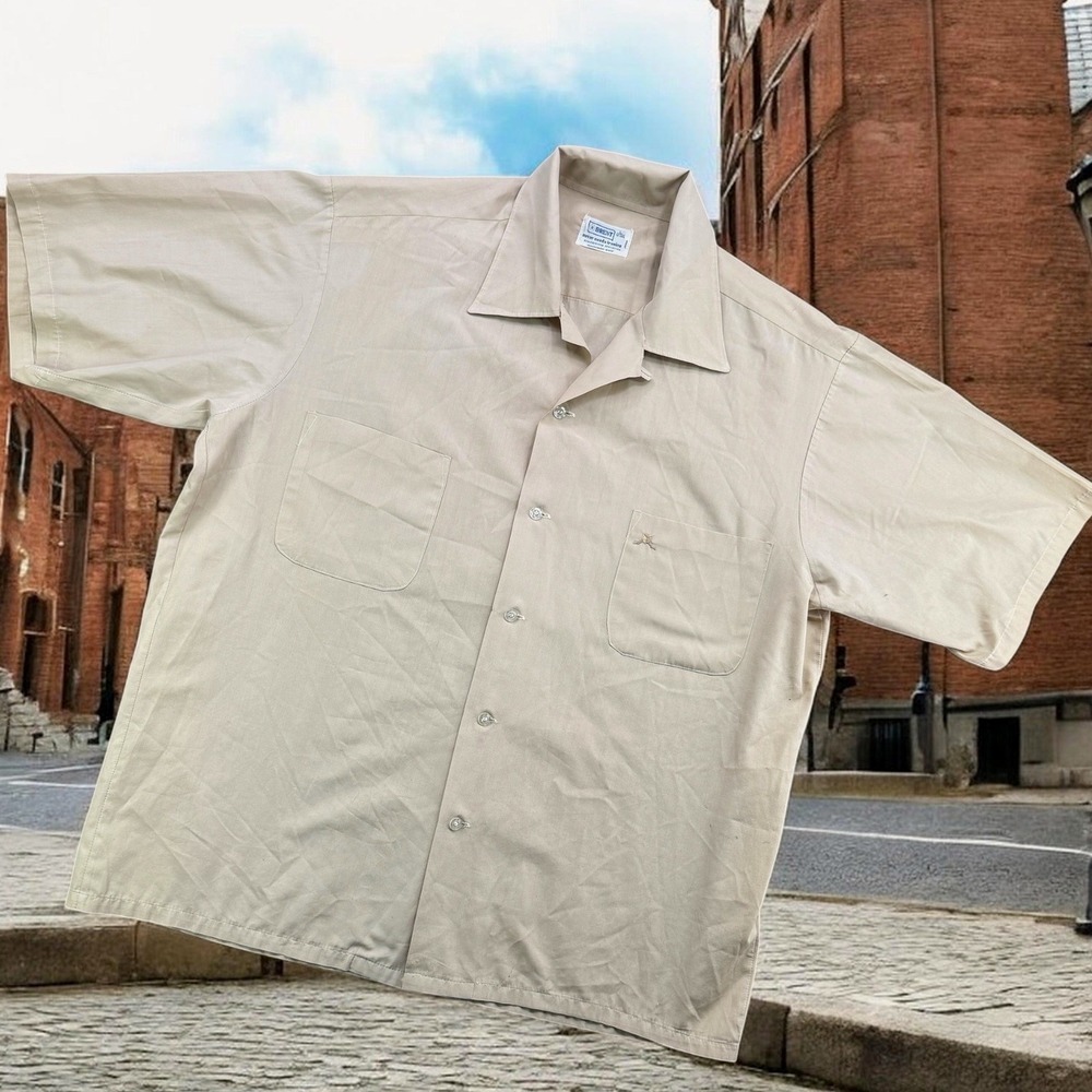 Vintage Brent Shirt 50s‎ Mens L Tan Short Sleeve Button Up Casual Classic